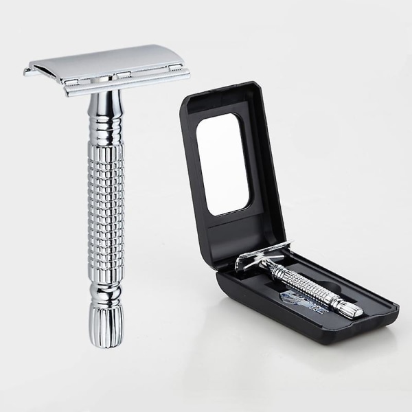 Mænds Sikkerhedsskraber 4.1*9cm, Dobbeltkantet Sikkerhedsskraber, Rustfrit Stål Sikkerhedsskraber Langt Håndtag Manuel Barbering Til Ansigt Og Krop