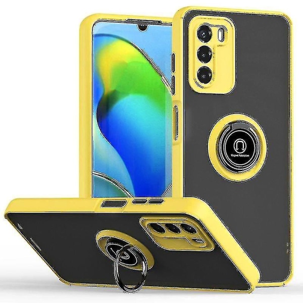 Til Zte Blade A72 4g / V40 Vita Ring Holder Kickstand Telefon Taske Bump Proof Pc + Tpu Hybrid Cover Yellow Black