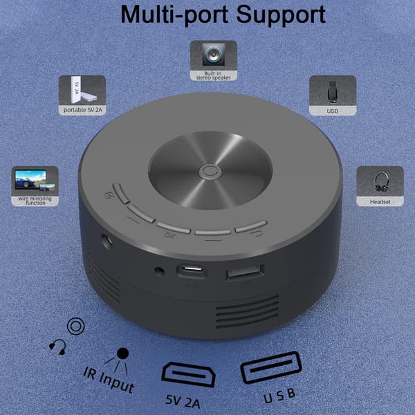 Portable Home Mini USB Projector for Phone with Remote Control Built-in Speaker, Audio Port
