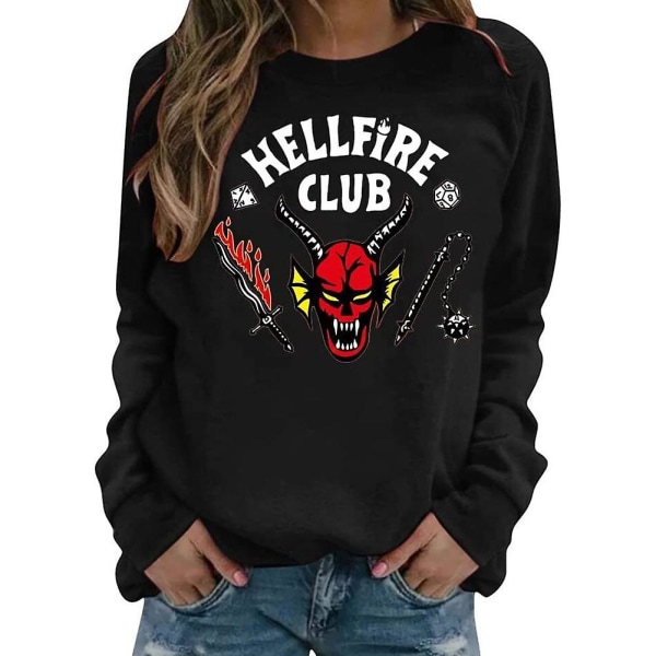 Unisex Hellfire Club Stranger Things T-shirt Kvinder/mænd Langærmet Toppe Black M