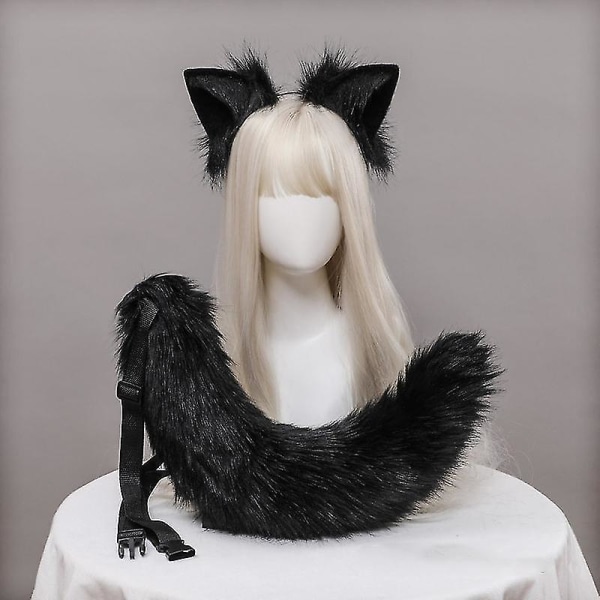 Plush Cat Ears Realistic Lolita Headband Cat Tail Cosplay Accessories Hand-made Simulation Animal Ears Halloween Headwear Kawaii