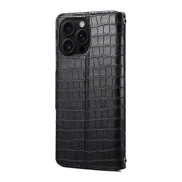 Kompatibelt för iPhone 16 Pro Fodral Plånbok Krokodiltextur Läder Telefonskal Black