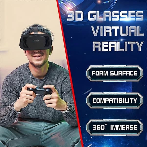 1 stk. Immersivt 3D VR-headset med controllere til iPhone/Android-smartphones - Oplev Virtual Reality som aldrig før! Black Classic