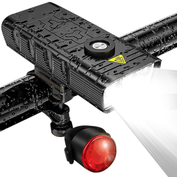 7000 Lumen Kraftfulde Cykellys Foran Og Bagpå, 5 LED Super Lyse USB Genopladelige Vandtætte Bicyc