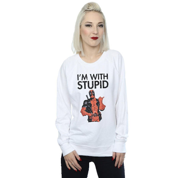 Marvel Dam Deadpool I'm With Stupid Sweatshirt M Vit White M