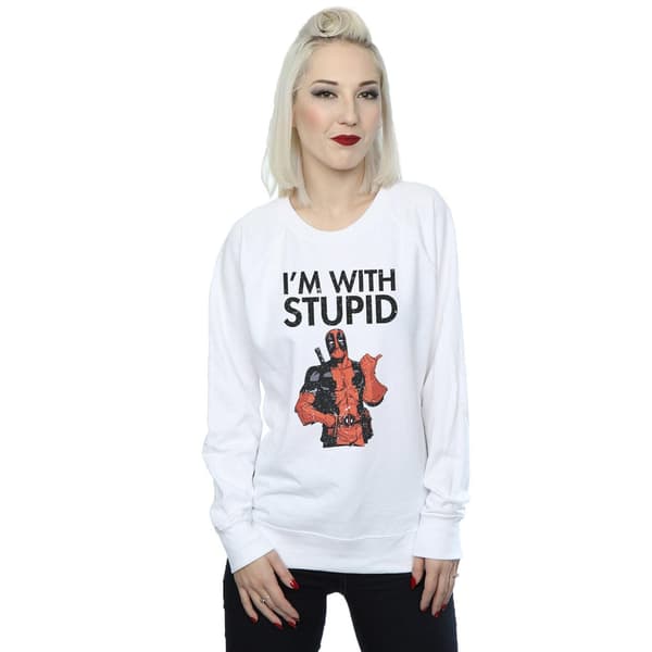 Marvel Dame/Kvinner Deadpool I´m With Stupid Sweatshirt S Hvit White S