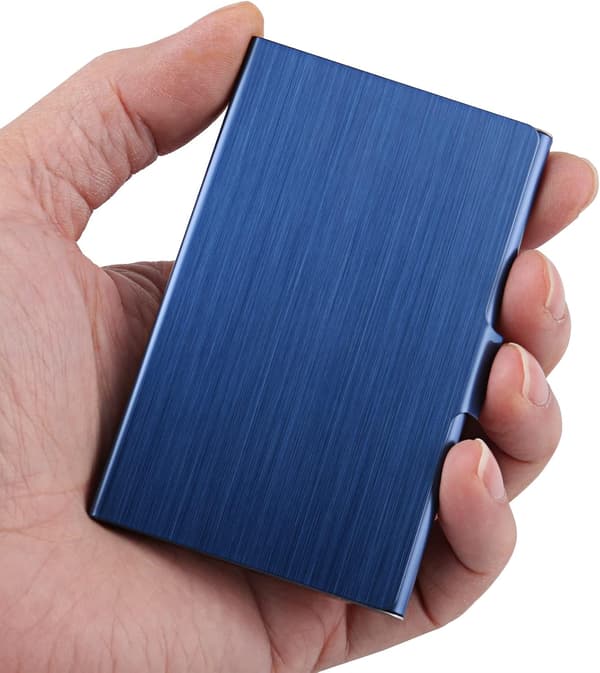 Visitkortholder, slankt etui, lommemetaletui blue