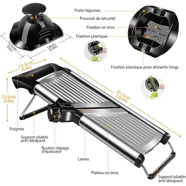 Adjustable Stainless Steel Mandoline Slicer with Built-in Sharp Blade, Multifunctional Vegetable Slicer, for Fruit and Food