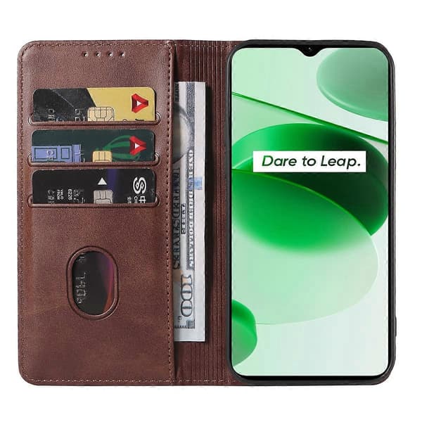 Magnetisk læder telefoncover til Realme C35 Brown