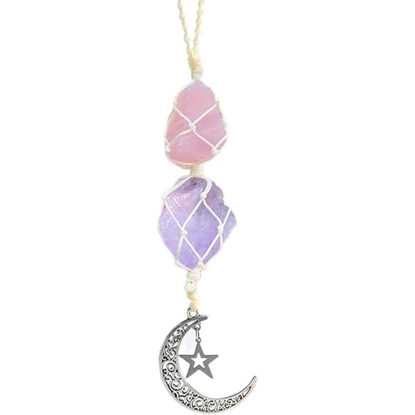 Crystal Car Hanging Ornament, Hanging Car Charm - Rose Quartz, Ametist - Dangling Moon, Healing Crystal Accessories