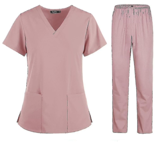 Sairaanhoitajan naisten kangas lyhythihaiset lääketieteelliset univormut Pink M