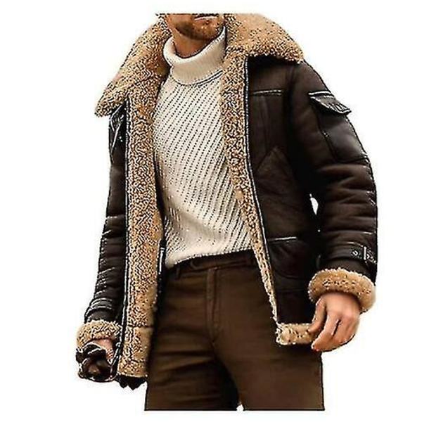 Mænds Camel Stilfuld Flyve Læderjakke, Slim Fit Shearling Aviator Bomber Jakke M