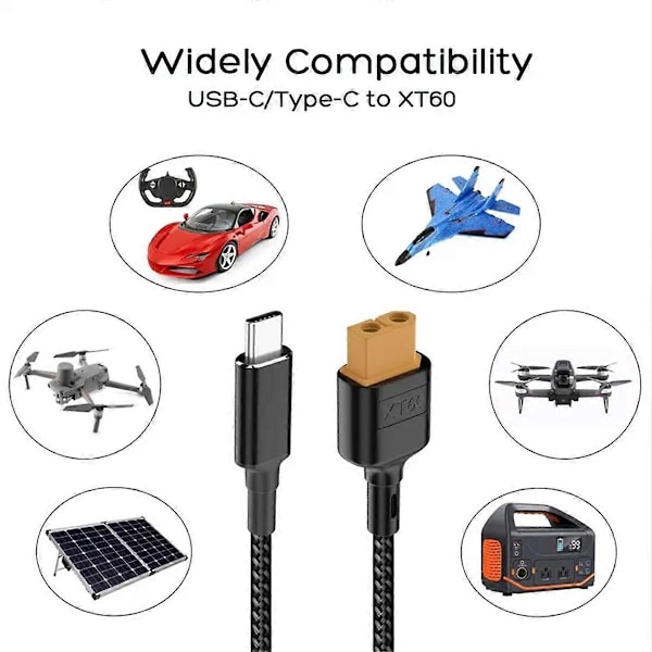 USB-C Typ-C till XT60 Laddningskabel PD 100W 20V/5A Laddningskabel för Verktygsset Kitrc M7 M6 M6D M8S Laddare, Solpanel.