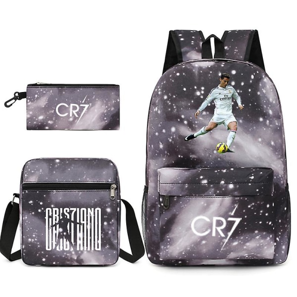 Fotbollsstjärna C Ronaldo Cr7 ryggsäck med printed runt studenten Tredelad ryggsäck. Starry grey 2 Shoulder bag pencil case
