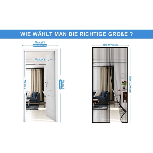 Myggnät Dörrar Nätgardin Mesh För Att Hålla Flugor Och Insekter Ute, Myggnät Franska Dörrar, Dubbel Dörr Magnetisk Skärmdörrar Svart Black 140*240CM