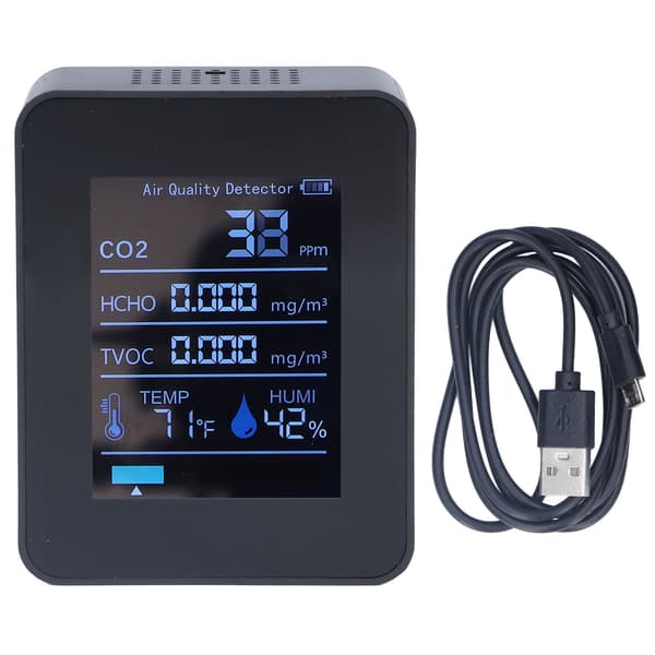 5 in 1 Air Quality Detector 60 Days Data Storage Long Endurance LED Digital Display USB Charging CO2 Detector