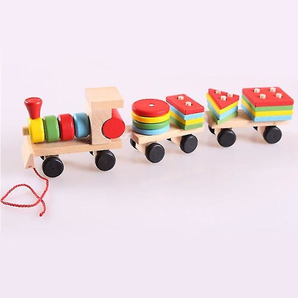 Baby träleksaker Trailer stapling form geometri tåg färgglada kongnitiva utbildningsblock gåvor