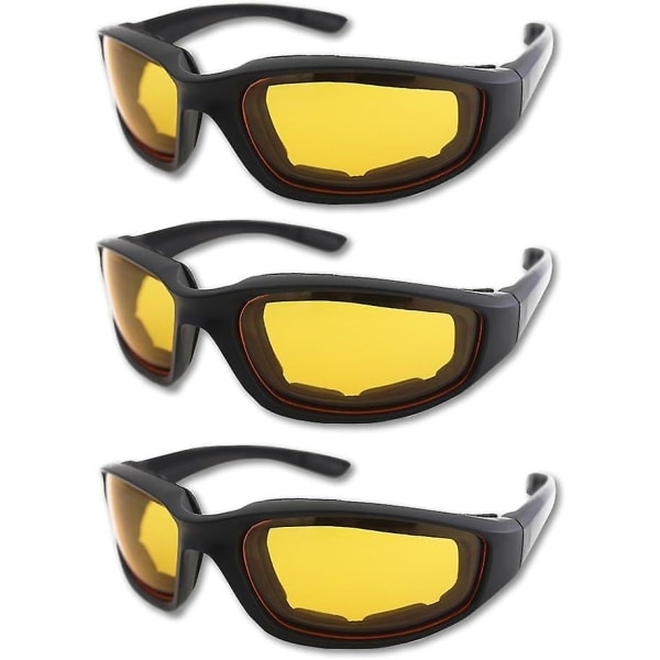3 stk Motorsykkel ridebriller Polstring briller Uv-beskyttelse Støvtett vindtett, grå+hvit+gul yellow