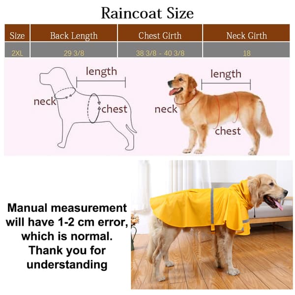 Large Dog Raincoat Adjustable Pet Waterproof Coat Lightweight