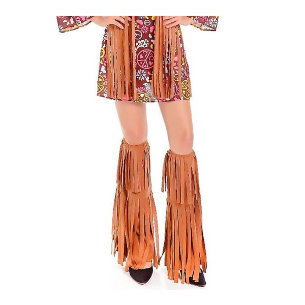 70-luvun Hippi Party Retro-asu Tupsuliivi+housut+huivi Puku Camel color L