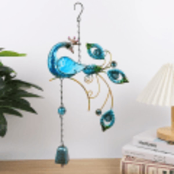 Fargerik Peacock Wind Chime anheng Farget glass Peacock Wind Chime