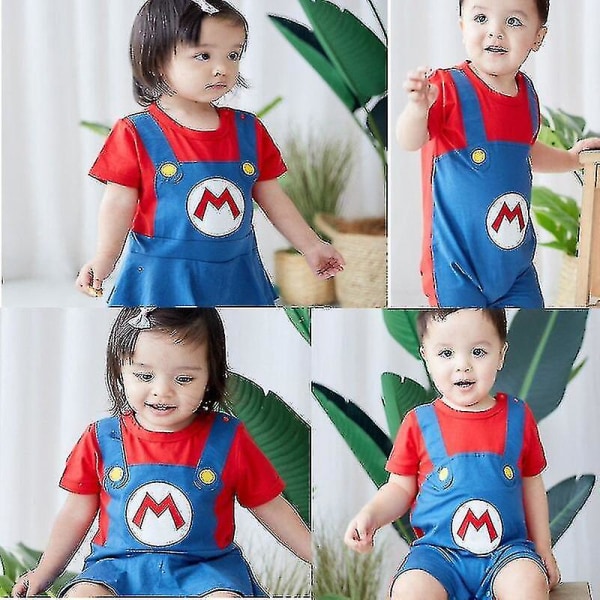 0-2 år Baby Super Mario Bros Cosplay Dans Kostume Sæt Børn Anime Krybende Dragt Romper Hat Gave Green 70CM