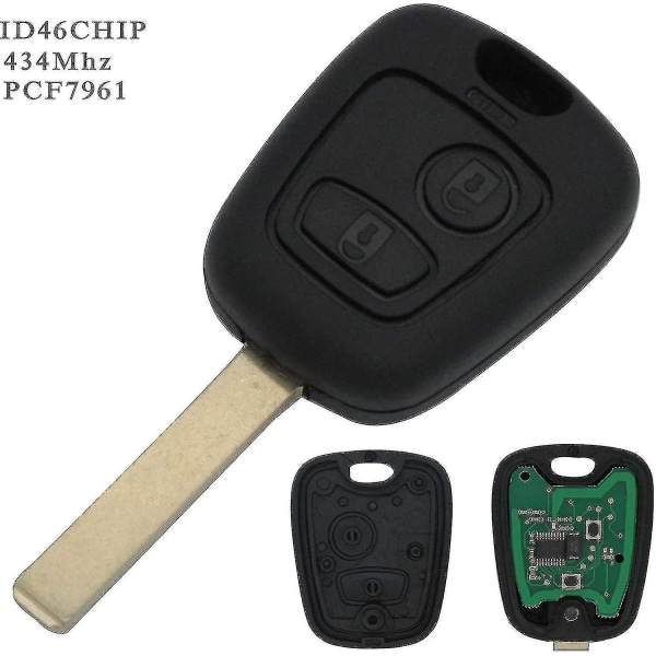 ProPlip komplett nøkkel med elektronisk programmerer for PLIP Peugeot 107, 207, 307, 407, 106, 206, 306, 406 og Citroën C1, C2, fjernkontroll, 434 MHz