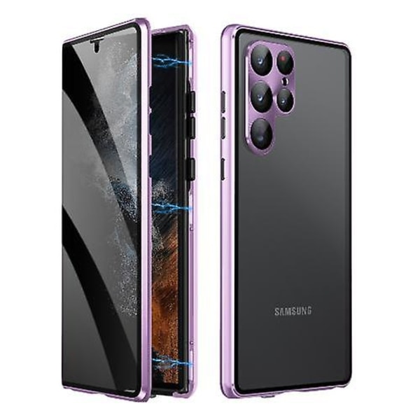 Magneettinen case Samsung Galaxy S24 Ultra/s24 Plus/24 Anti Peep Magneettinen kaksipuolinen karkaistu cover Purple Galaxy S24 Ultra