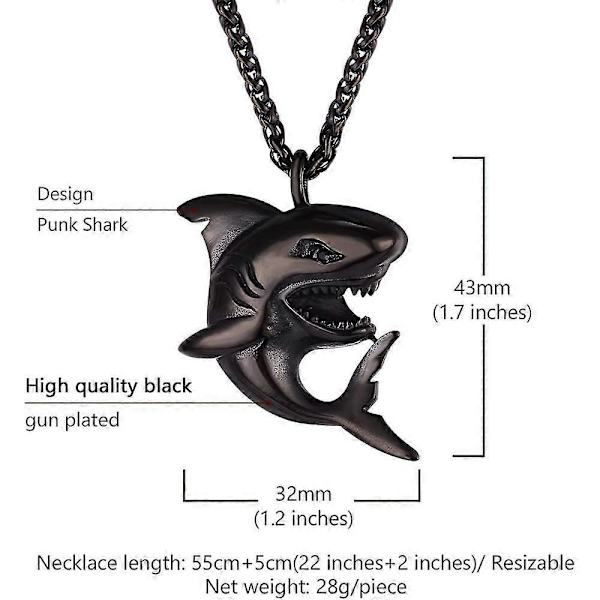 Halskæde med haj/fisk/delfin vedhæng, dyresmykker til mænd og drenge, rustfrit stål FZY [DB] 02 Shark Black