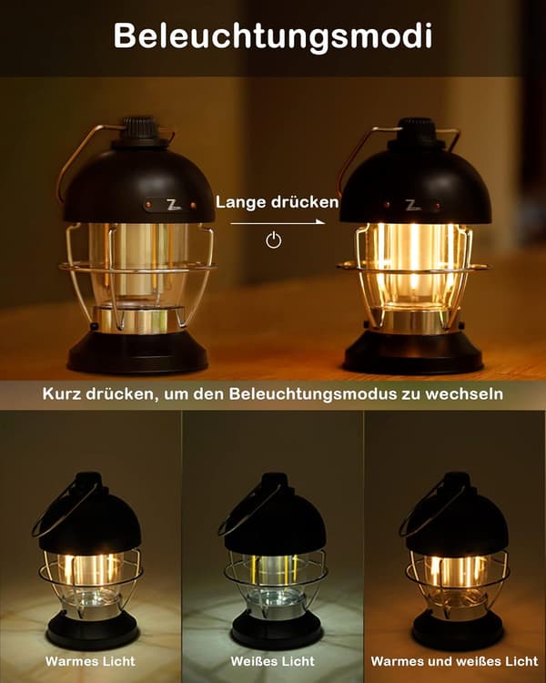 5000 mAh Rechargeable LED Camping Lantern, Retro Camping Lantern Battery with 350 LM Warm White, 70 Hours Lighting Time, Stepless Dimmable, 3 Modes