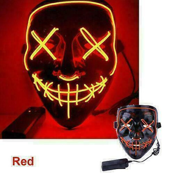 Neon-ompeleet LED-naamio Langallinen Valoisa Puvustus Puhdistusjuhlat Cosplay Halloween-naamiot Red