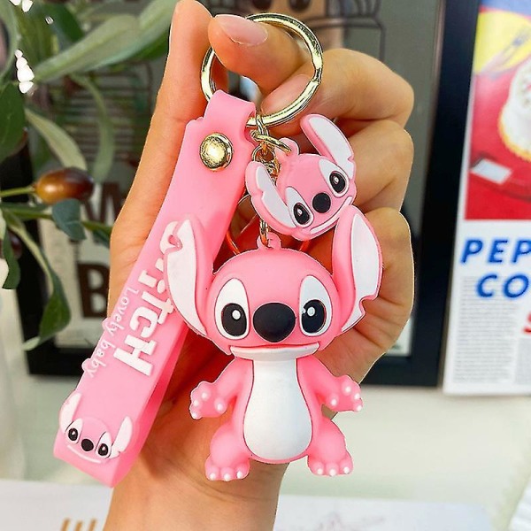 Anime Stitch Nyckelring Söt Docka Nyckelring Mode Par Väska Ornament Pink