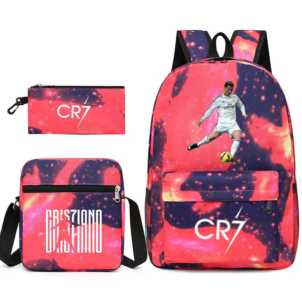 Fotballstjerne C Ronaldo CR7 trykt ryggsekk rundt studenten tredelt ryggsekk Xingkongfen 2 Shoulder bag pencil case