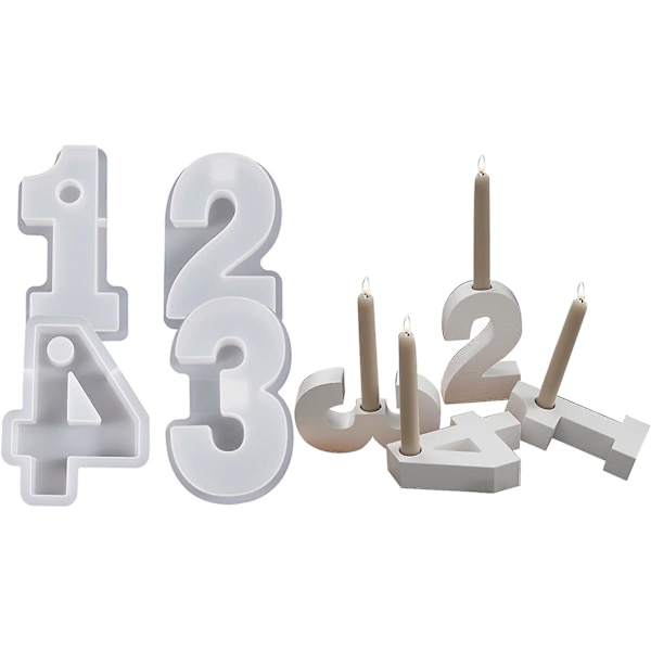 1-4 Numero Muotti, Tee Se Itse Silikonimuotti, 3D Käsintehty Kynttilänjalka Muotit, Kipsimuotti, Kynttilänjalka Muotti Number 1-4