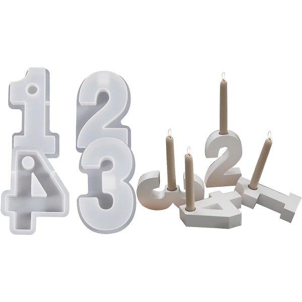 1-4 Nummerforme, DIY Silikonform, 3D Håndlavede Lysestagesforme, Gipsform, Lysestagesform Number 1-4