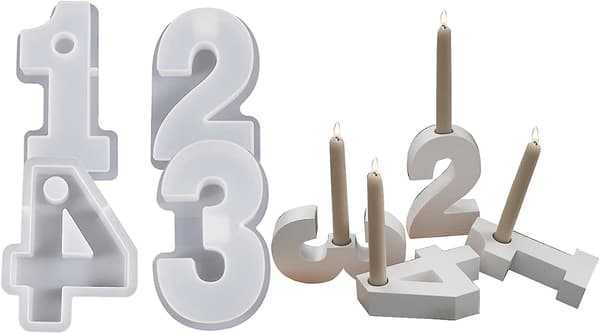 1-4 Tallform, DIY Silikonform, 3D Håndlagde Lysestakeformer, Gipsform, Lysestakeform Number 1-4
