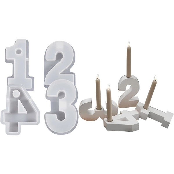 1-4 tallsform, gjør-det-selv silikonform, 3d håndlagde lysholderformer, gipsform, lysholderform Number 1-4