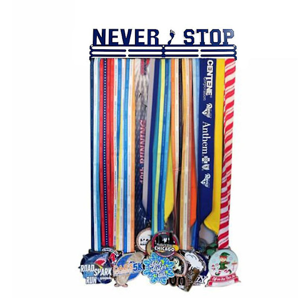 \"Never Stop & I Did it\" Inspirerande Medaljhållare för Löpning och Simning - Väggmonterad Display med Monteringssats och Skruvar - Svart NO LIMITS