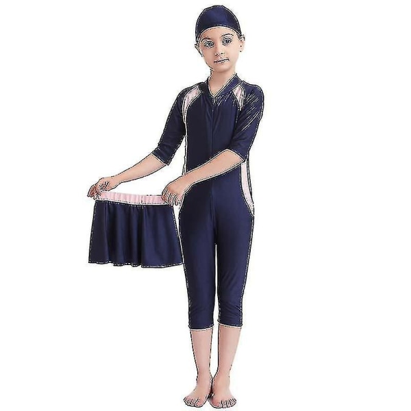 Muslimsk flickbadkläder Islamisk barnkläder Blygsam Burkini Badkläder för strand Navy Blue 3-4 Years