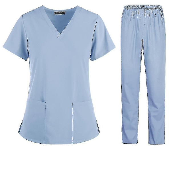 Sykepleier kvinner Stoff Kortermet medisinske uniformer Blue M