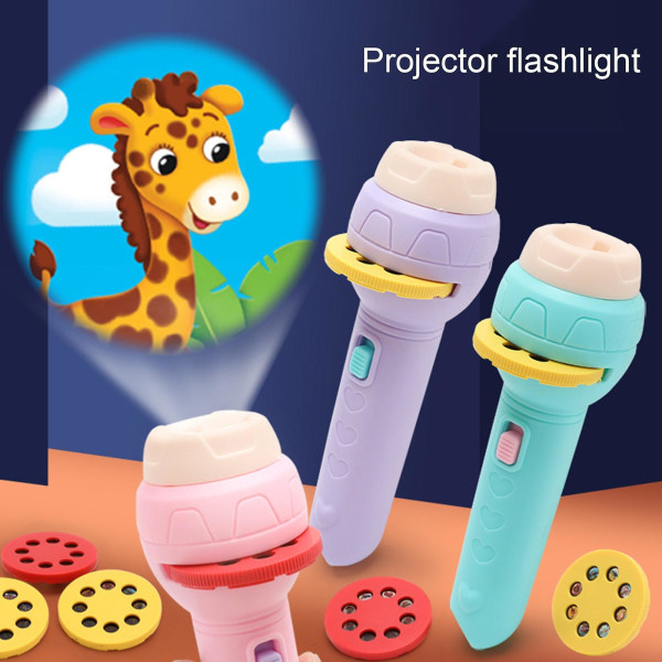 1 sæt projektor legetøj manual tidligt pædagogisk plastik robust slide lommelygte legetøj til sengetid Jiyuge Purple