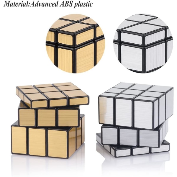Shengshou Mirror Cube Set, Mirror Blocks 3x3x3 Mirror Speed ​​Cube Set Bundle Mirror Cube Pack Puzzle Lelut Hopeinen Kulta Pakkaus 2 St-001