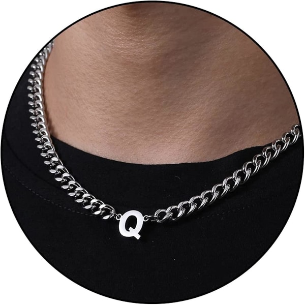 Initial A-z Cuban Link Chain Halsband För Pojkar Män Kvinnor Brevhänge Rostfritt stål 6,5 mm 18+2 Inches Smycken Present Silver Q