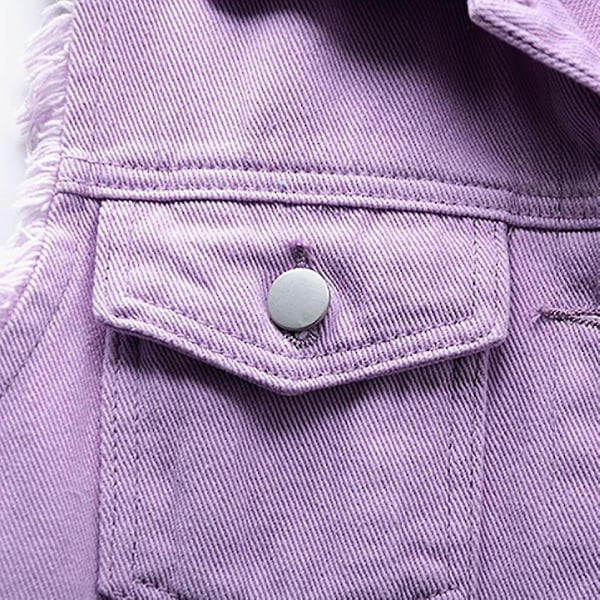 Naisten kevät- ja syystakki Yksivärinen hihaton farkkutakki Purple l