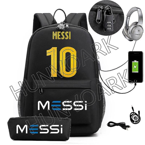 Messi vedenpitävä reppu USB casual matkareppu naisten miesten suurikapasiteettinen matkareppu kannettava reppu koululaukut Dark Grey