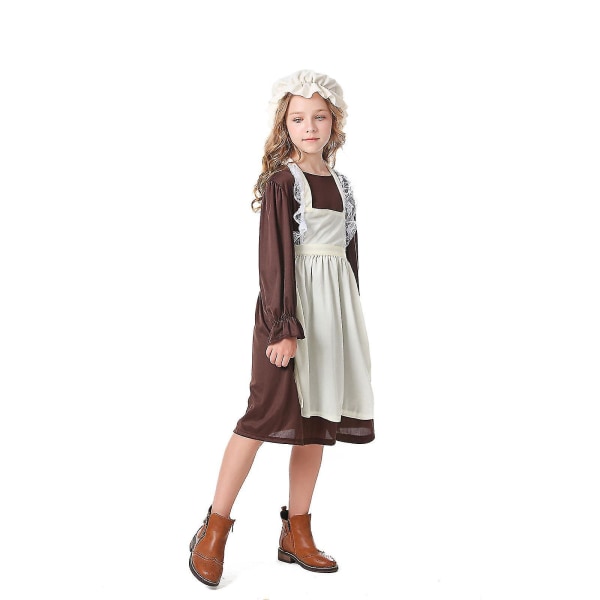 New Child Girl's Poor Girl Maid Orphan Fancy Dress Klänning Victorian Poor Girl Kostym Brown-beige M