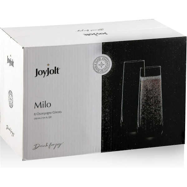 Milo Champagneglas utan fot, set med 8 kristallglas. 9,4 oz Champagneglas. Prosecco-glas, Mimosa-glasset, Cocktailglasset, Vatten G
