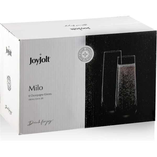 Milo Stemless Champagne Flutes sett med 8 krystallglass. 9,4 oz champagneglass. Prosecco vinfløyte, Mimosa glasssett, cocktailglasssett, vann G
