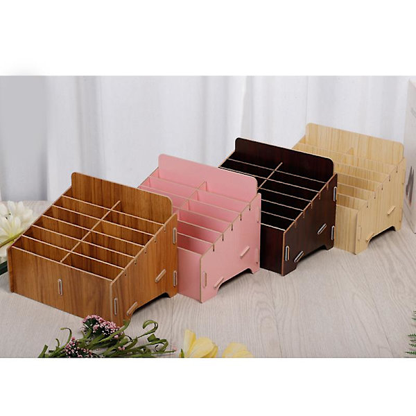 Treblyant Blyantstativ Enkel Blyantboks Flere Penner Organizer Oppbevaring for Skrivebord Skole Kontor Klasserom Teak 12 cells