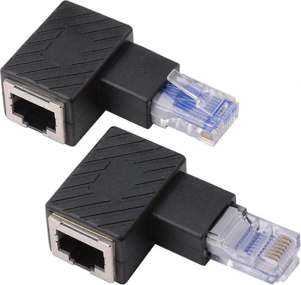 2 kpl 90 asteen Ethernet-sovitin oikea+vasen kulma RJ45-pistoke-liitinsovitin